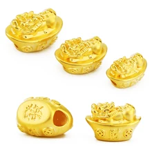 Чистый 24 K подвеска из желтого золота 3D резной YuanBao Pixiu Дракон сын кулон