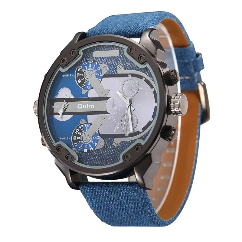 Большой размер мужские часы Роскошные брендовые известный уникальный дизайн кварцевые часы мужские большие часы мужские Oulm relogio masculino - Цвет: HP3548 Denim Blue