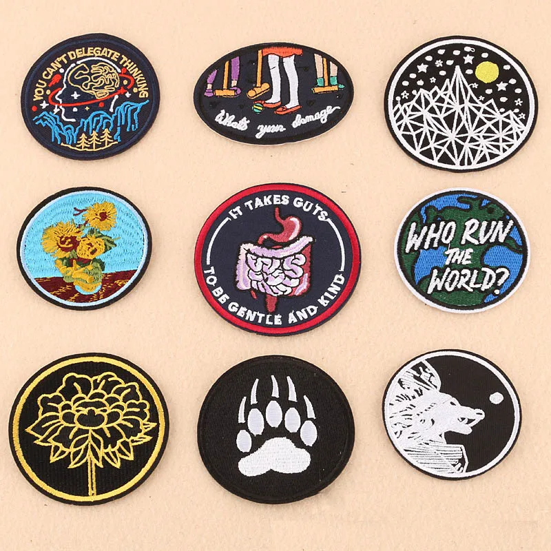 

10pcs/lot 2018 new designs patches embroidery badge patch iron on for clothing Stickers Appliques