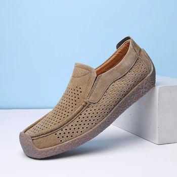 

Shoes Men Genuine Leather Men Loafers Moccasins Slip on Casual Breathable Shoes Loafers Hollow Out Flats Male Driving Shoes