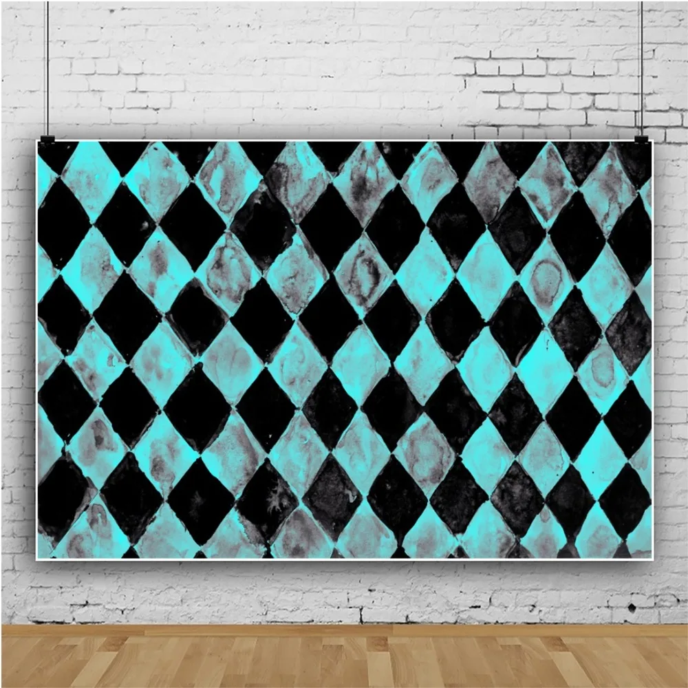 Photo Backdrops Dark Black White Diamond Square Pattern Wall Party