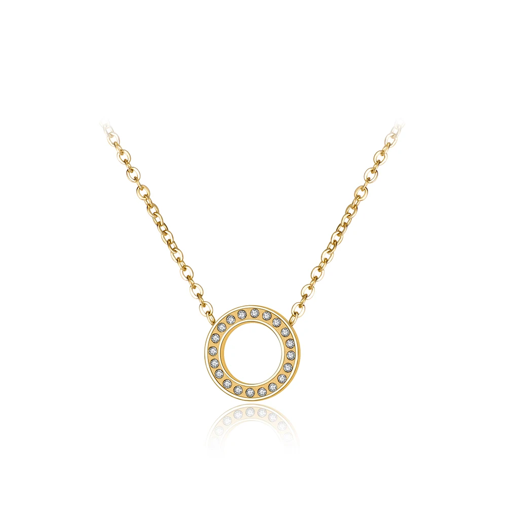 Download JeeMango Classic Sweet Circle Chokers Necklace Pave Setting Rhinestone Gold Color Stainless ...