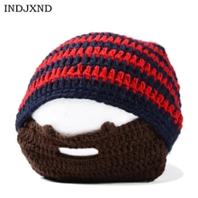 INDJXND Модные Полосатые мужские шапки с бородой крутые усы панк теплые, зимние, вязаные шапки вязаная шапочка маска для катания на лыжах Зимние теплые шапки