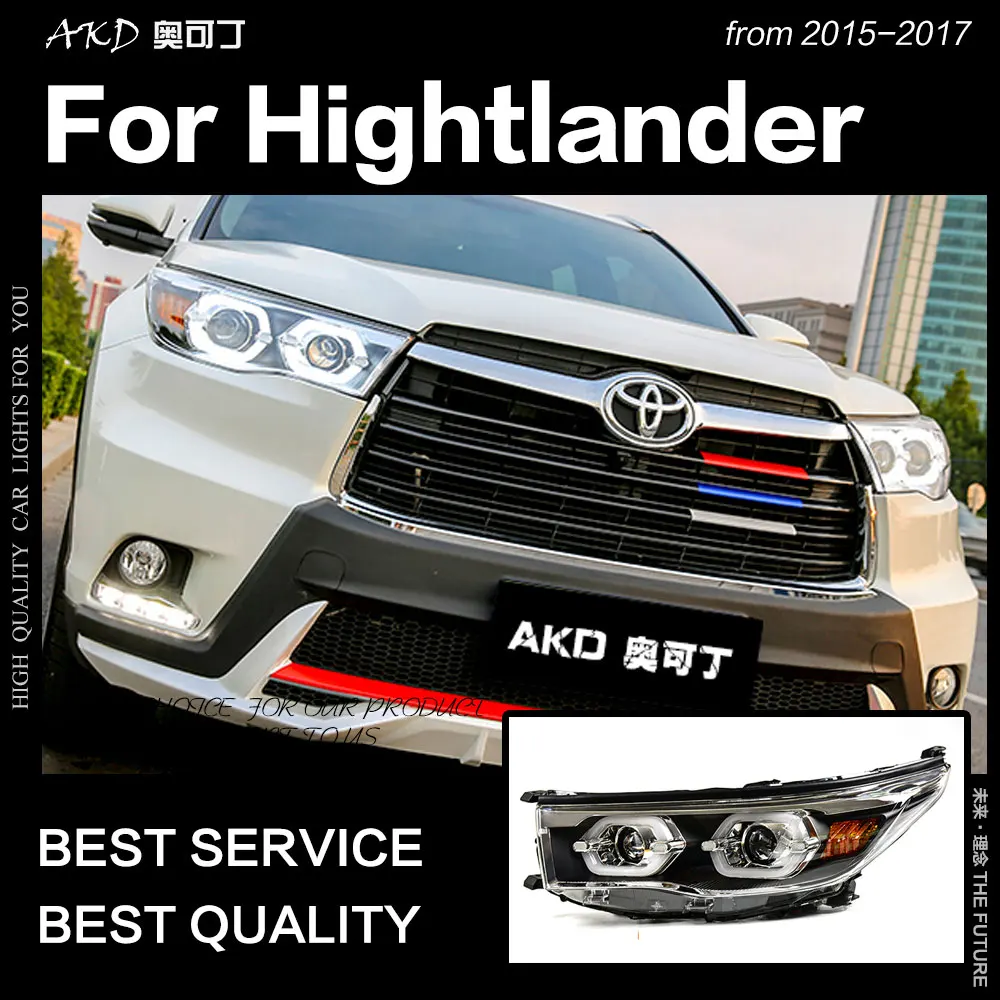 

AKD Car Styling for Toyota Highlander Kluger LED Headlight 2015-2017 Highlander DRL Hid Head Lamp Angel Eye Bi Xenon Accessories