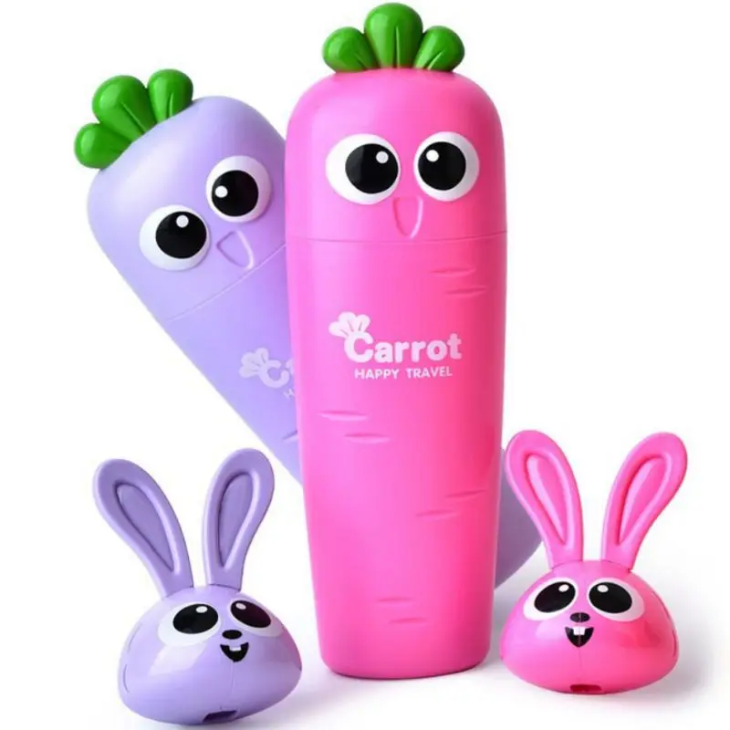 

3Pcs/lot Travel Wash Suit Portable Cute Carrot Toothbrush Set-2 Toothbrush, Washing Cup, 2 Toothbrush Holder