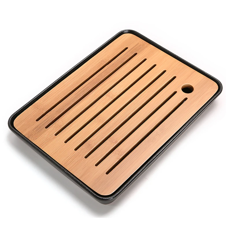 2.4Ceramics Bamboo Tea tray Drainage Water storage Kung Fu Tea set room Board table Chinese tea cup ceremony tools Tea Set