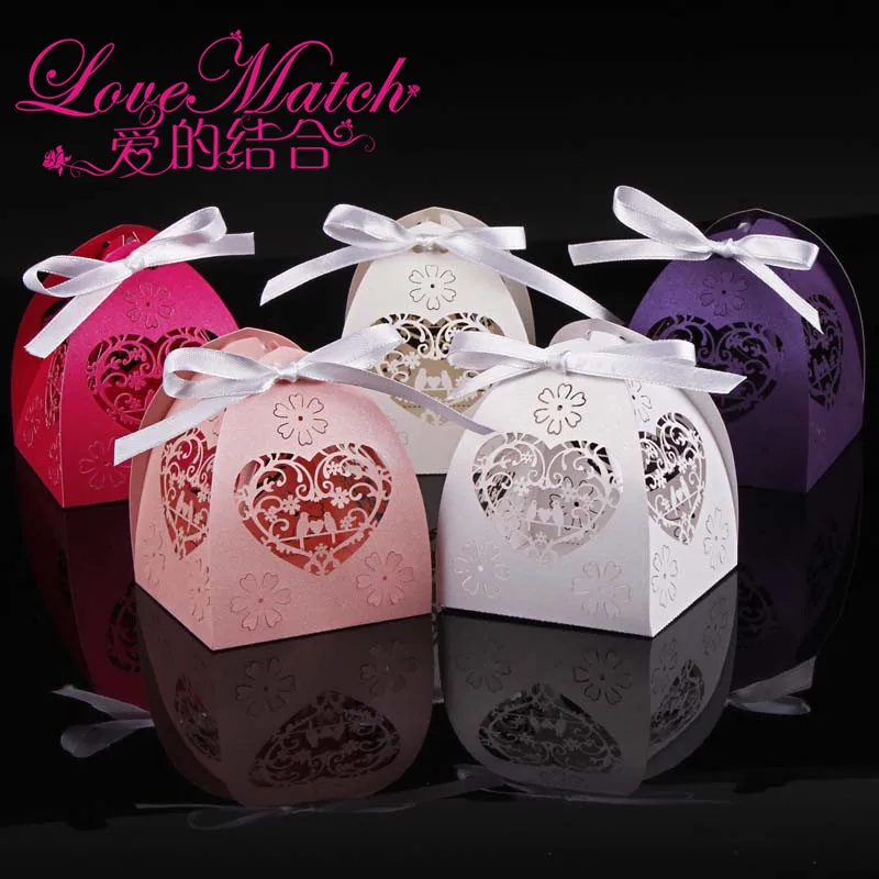50pcs Love Birds Wedding Box Heart Candy Box Party Show Favors Box