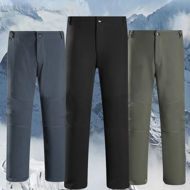 Men Outdoor Sport Tactical Climbing Hiking Male Waterproof Ski Pants Softshell Fleece Fabric,Water-Resistant Windproof Pants