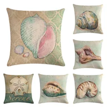 RUBYLOVE Vintage estilo del océano decoración del hogar Conch estrella de mar patrón de concha lanzar funda de almohada cuadrado de lino de algodón funda de cojín para silla