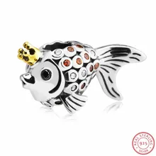 Популярные стерлингового серебра 925 пробы красные и прозрачные CZ милые золотые подвески в виде рыб бусины DIY Fit PANDORA Подвески для женщин Изготовление ювелирных изделий FL539