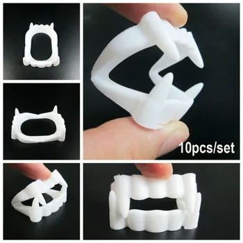 

10pcs/set Novelty Gag Toys Zombies Vampires White Dentures Halloween Party Props Joke Toys