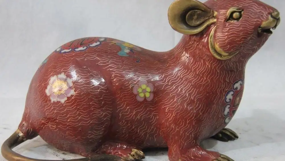 

Chinese Fengshui Pure Bronze Cloisonne Enamel Lucky Blessing Mouse Mice statue