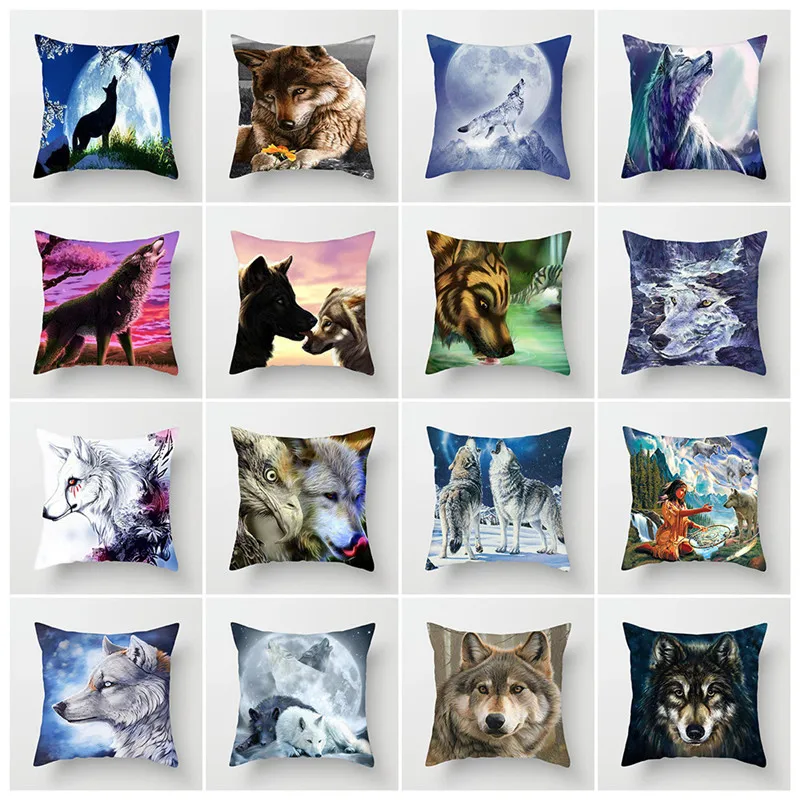 Fuwatacchi Cute Dogs Cushion Covers Dog Couple Pillow Covers for Home Sofa Decor Funny Flowers Manor Square Plush Pillowcases