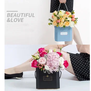 

Octagonal Barre High Grade Flower Box Portable Handheld Flower Packaging Box With Lid Best Gift Packaging Box Wedding Decoration