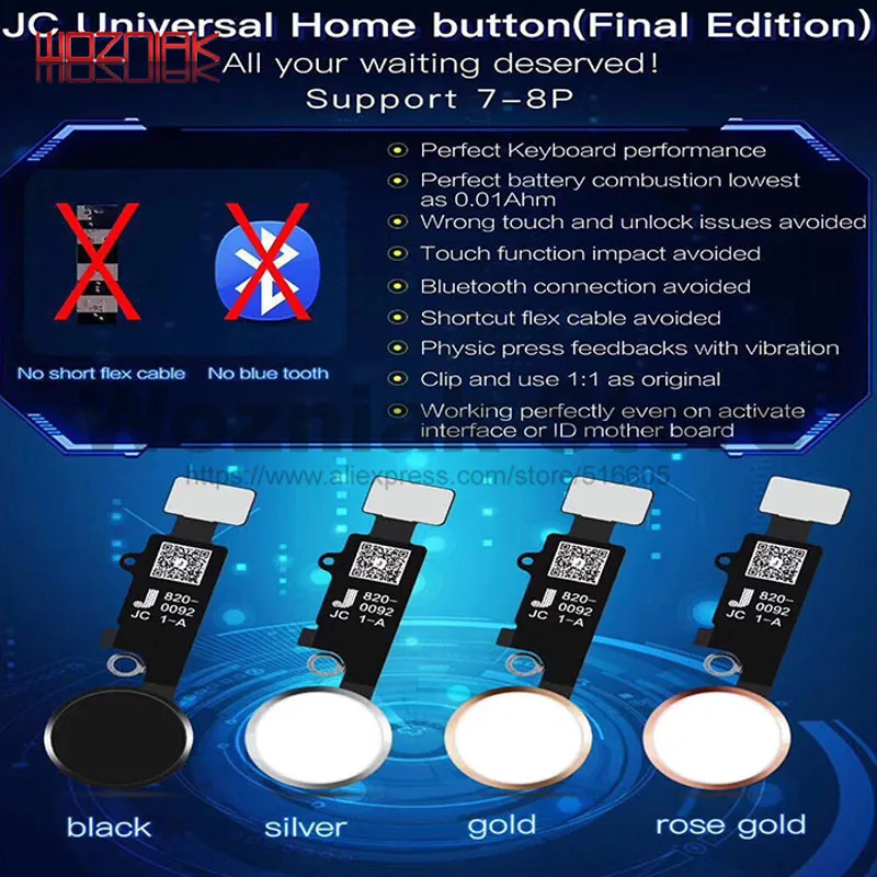 

JC Newest 3th Universal Fingerprint Return Key Home Siri Wake-up key Repair Replacement For iPhone 7g 7plus 8p No Bluetooth