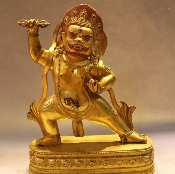 

wholesale factory 11" Tibet Buddhism Temple Old Bronze 24K Gold Vajrapani Mahakala Buddha Statue