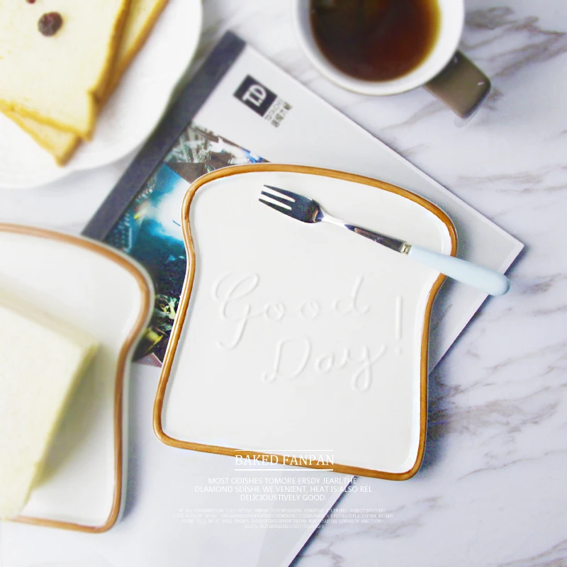 

Best 6.5 Inch Creative Toast Shape Ceramic Dinner Plate Porcelain Food Tray Kitchen Tools Tableware Kid Breakfast Bread Plate