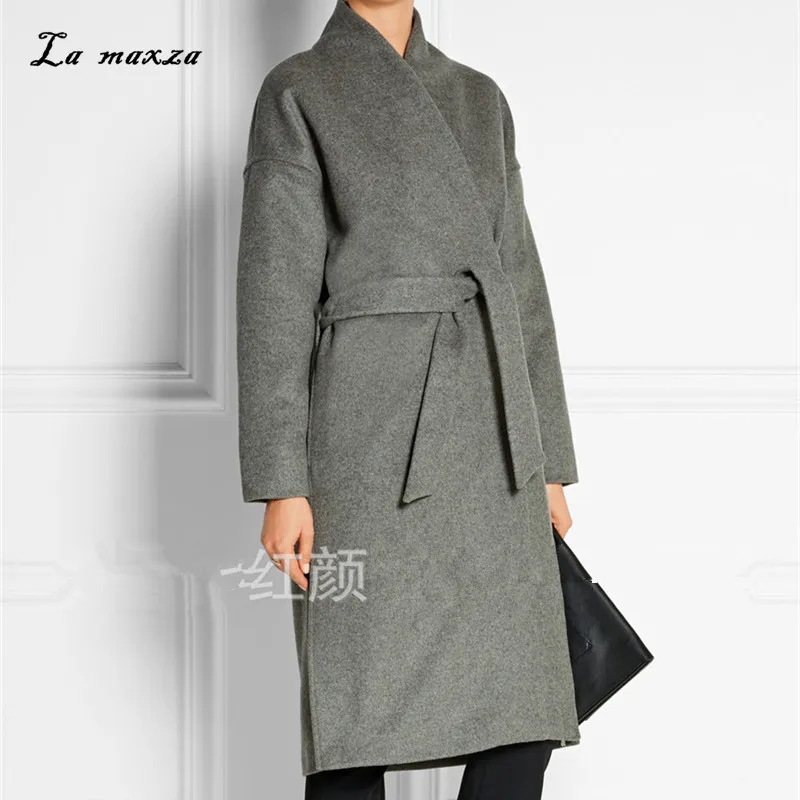

2018 Elegant Women Winter Wool Long Coat Warm Korean Style Office Fashion Streetwear Coat Plus Size