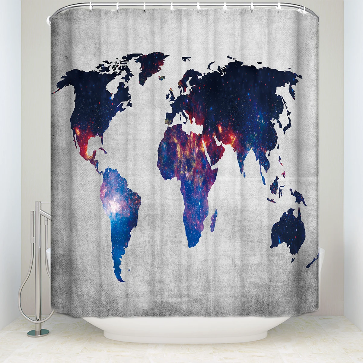 New Waterproof Starry Sky With World Map Shower Curtain