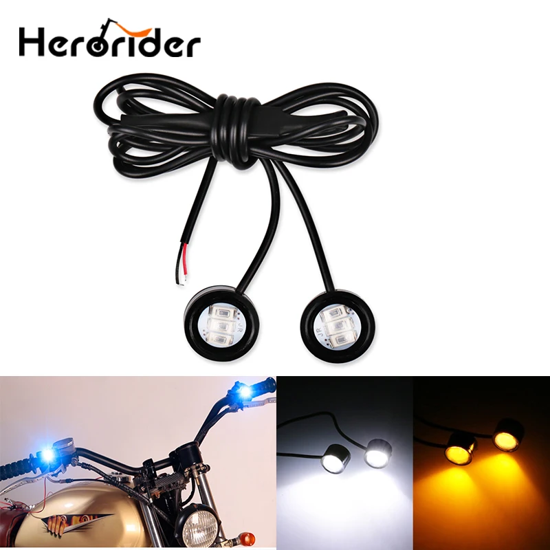 

2pcs 7 color Mirror 12v Motorcycle Led Strobe Lights Flash Warning Brake Light Spotlight Fish Eye Lens License Plate Decor Lamp