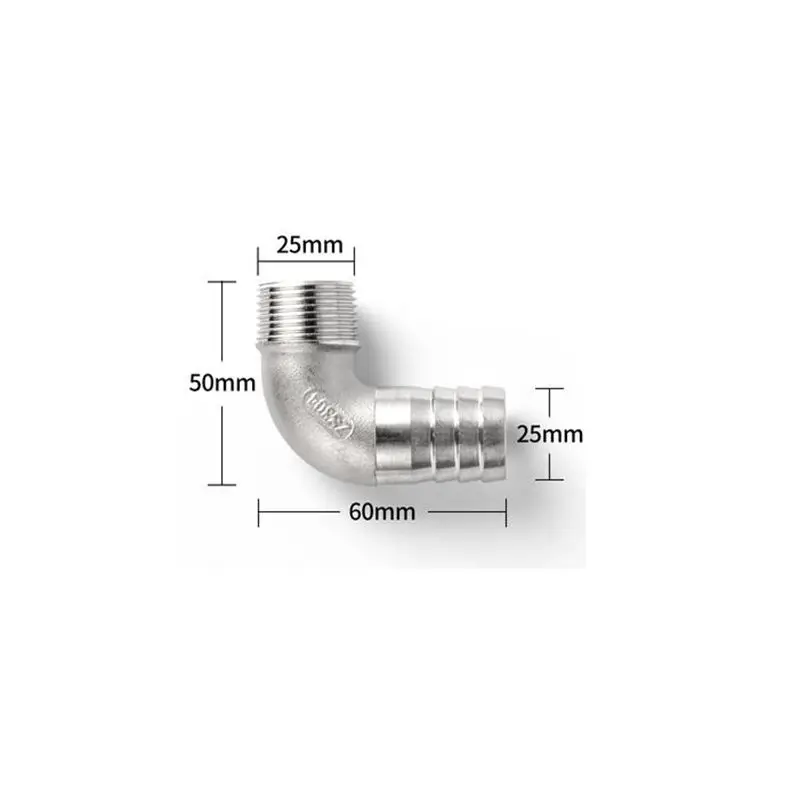 

3/4'' BSP Male Thread x 25mm 304 Stainless Steel Elbow Connector Barb Hose Tail Reducer Pagoda Joint Coupling Pipe Fitting