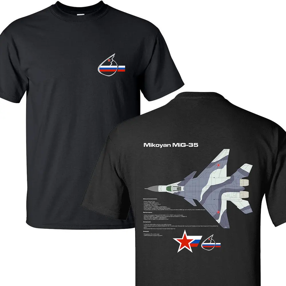 T-Shirt New Summer Fashion Tee Shirt Mikoyan Mig-35 Fulcrum-F Russian Air Force Jet Fighter T-Shirt Nere S-3Xl