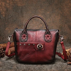 Женские сумки,, Atounm, стиль, сумка через плечо, Ретро стиль, ручная работа, натуральная кожа, почтальон, сумки Shlle - Цвет: Красный