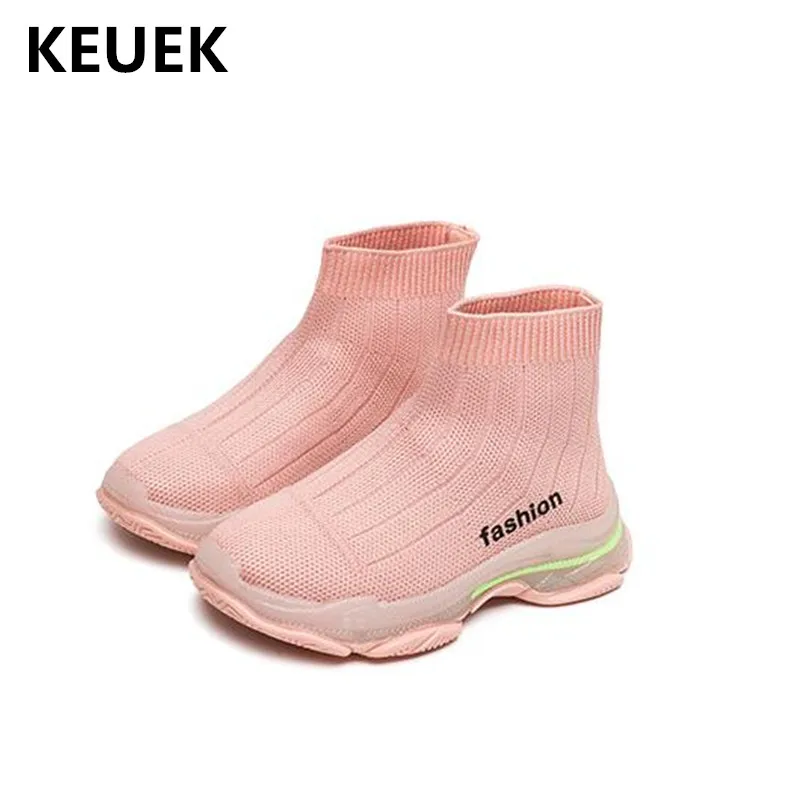 

New Children Casual High Top Socks shoes Boys Girls Breathable Mesh Sneakers Student Baby Single Shoes Kids Flats Toddler 018