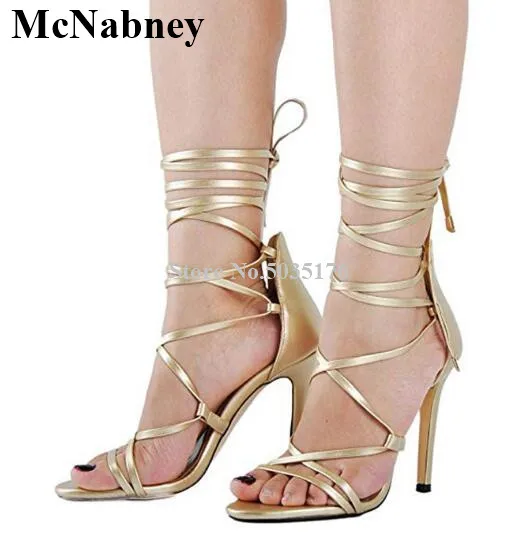 

McNabney Women Sandals Cross-tied Lace-Up Peep Toe Sexy Ladies Sandals Ankle Strap Stiletto Heel Sandals Thin Heel Women Shoes