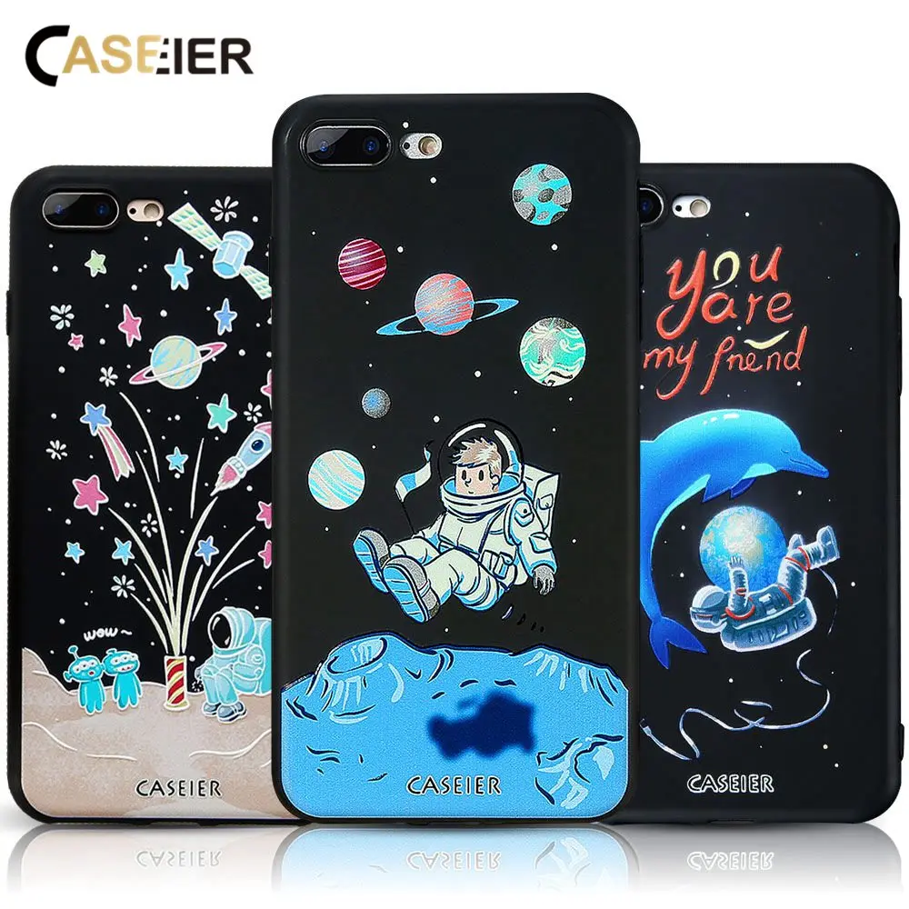 

CASEIER For iPhone 8 7 Plus Cases 3D Embossed Patterned Soft Silicon Covers For iPhone 7 8 Capa Soft TPU Conque Shell Space Star