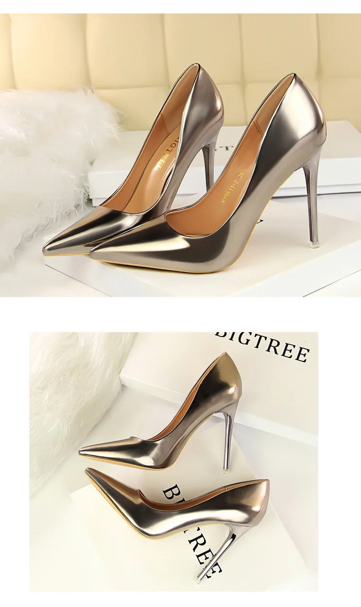 Г., женская обувь Туфли-лодочки с острым носком блестящая кожа под платье туфли-лодочки на высоком каблуке Свадебная обувь zapatos mujer, золотой и серебряный цвета