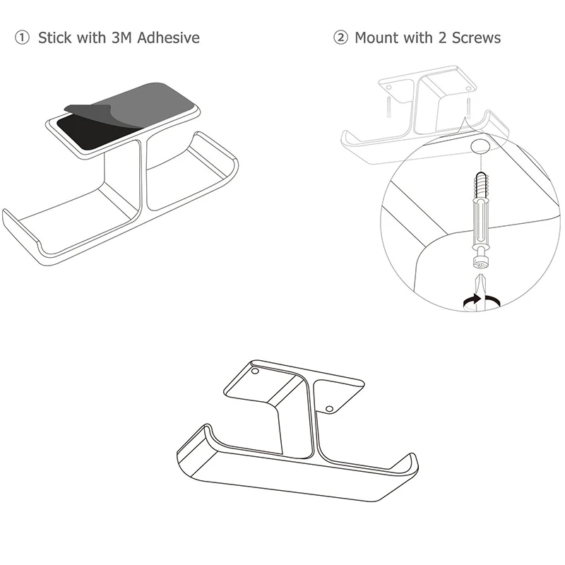 Durable Headphone Headset Holder Hanger Double Hook Wall Desk Mount Desktop Display Earphone Headset Bracket Holder Stand (6)