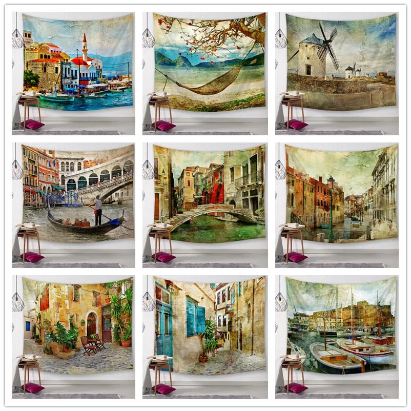 

Street Scenery Wall Hanging Tapestries Indian Mandala Tapestry Tai Chi Hippie Bohemian Decorative Wall Carpet Yoga Mats