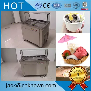 

Thailand 220V double pan energy saving roll fry fried ice cream machine