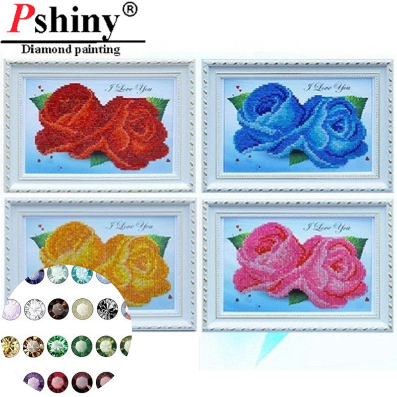 

DIY Transparent Round Diamond Embroidery Sale Lover Rose Flowers pictures of rhinestones non-full Mosaic paintings from crystals