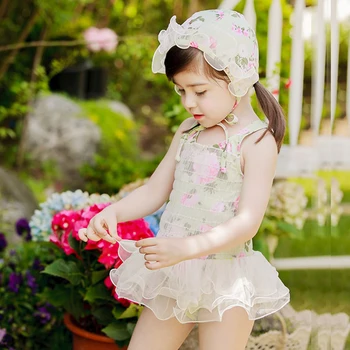

Baby Girl 1 Piece+hat lace bow backless Swimsuit Skirt Summer Children floral Swim Wear Clothing Kids Bikini Swimmming Costume