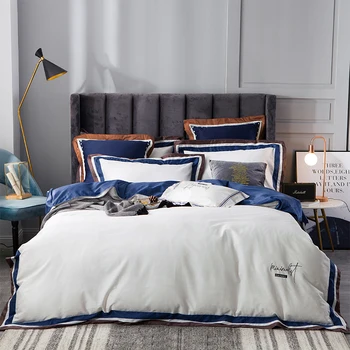 

Blue/gray/white egyptian cotton Bedding set 4 pcs Queen King size hotel Bed set Quilt/Duvet cover Bedsheet set Pillowcase