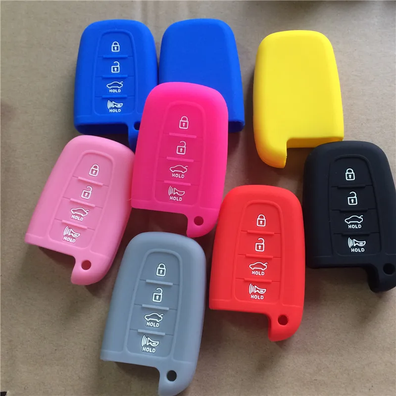 

Silicone rubber car key cover case For Hyundai Sonata Genesis coupe equus Elantra Veloster for Kia Soul Sportage 4 button Key