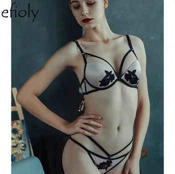 

EFIOLY NT19A0096 2019 Sexy Lace Applique Bra Set Soft Steel Ring Women Lingerie Push Up Lingerie Set Bra Small Chest Show Big