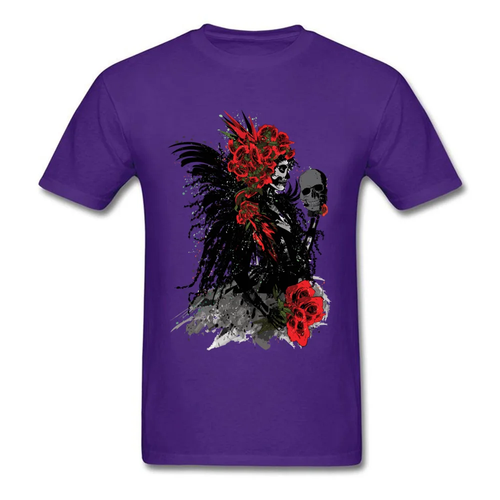Design Plain Men's T-shirts Round Neck Short Sleeve Pure Cotton Tops T Shirt Crazy Tshirts Drop Shipping sugar skull woman with red roses purple