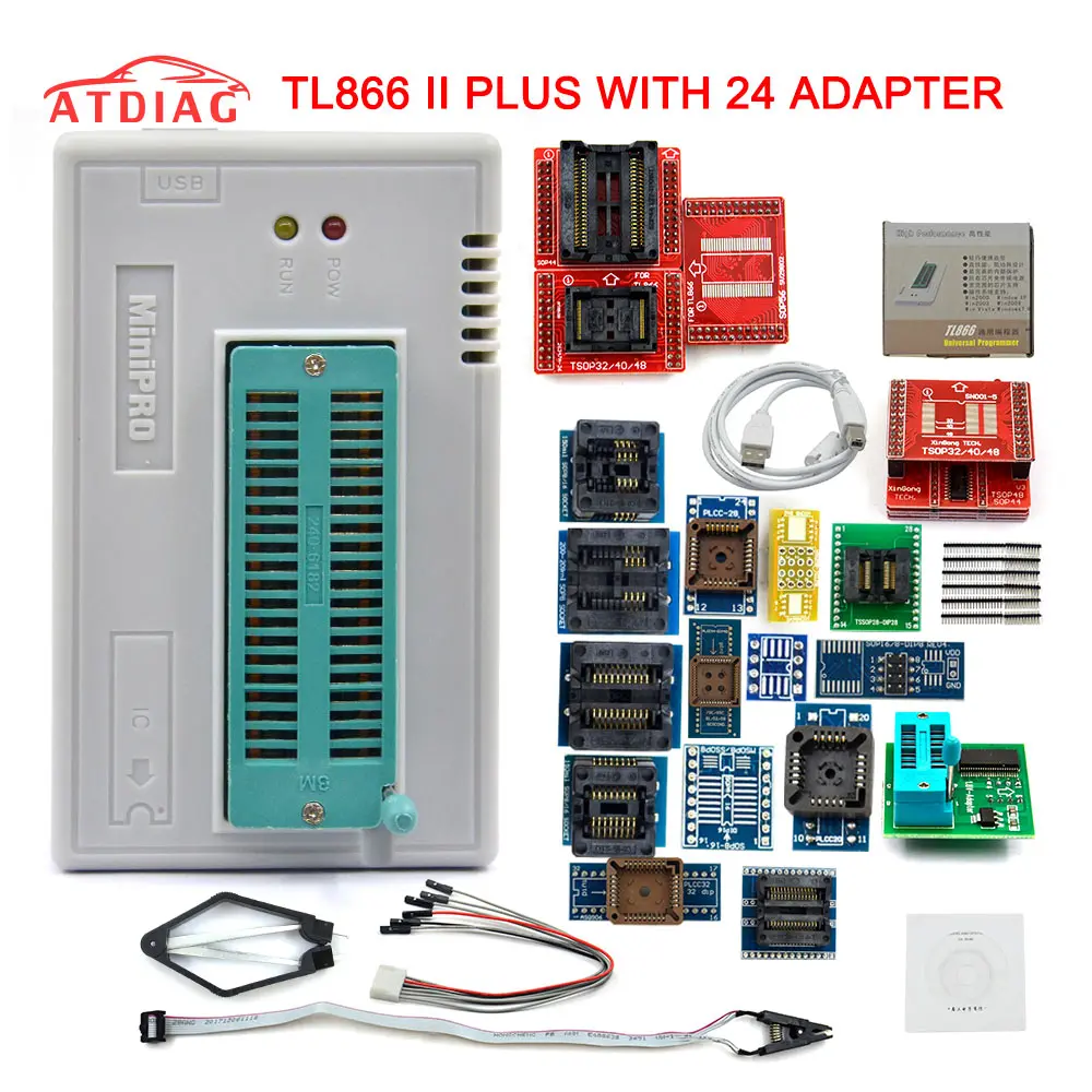 Оригинальный программист minipro TL866II Plus + 24 адаптера тестовый зажим SOP8 AVR eeprom|chip