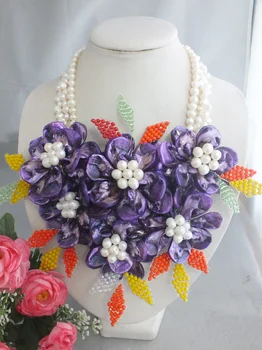 

free shipping!!! Z-5287 Fashion Handmade Purple Shell Flower With Pearl Jewlery Necklace