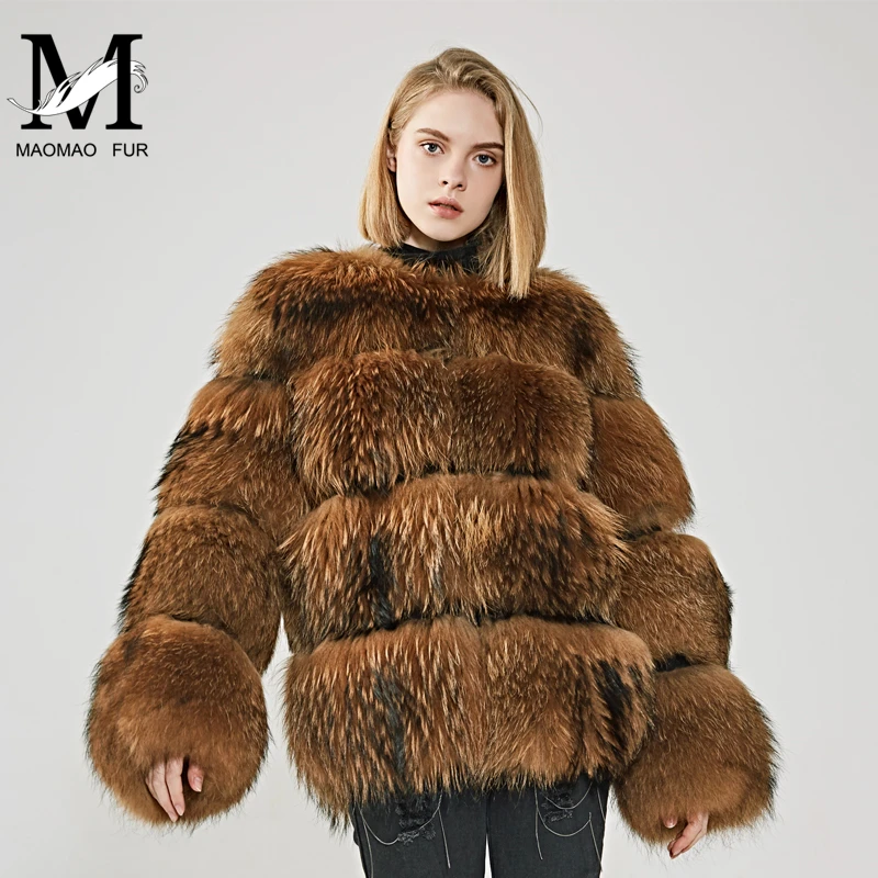 MAOMAOFUR пальто из натурального меха енота женские теплые длинные рукава нарутал цвет Меховая куртка Женская Роскошная натуральная меховая шуба
