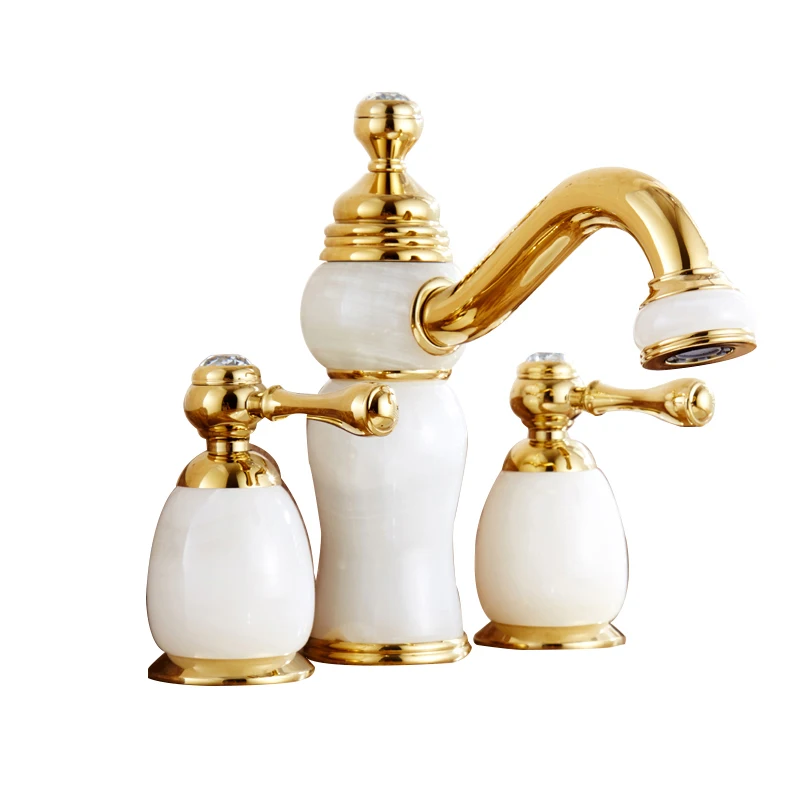 European Golden Color Basin Faucet Jade Crystal Faucets Handles Mixer