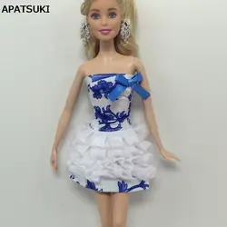 Темно-синее белое платье с открытыми плечами для куклы Барби одежда короткие платья наряды для кукольного домика Барби 1/6 аксессуары для