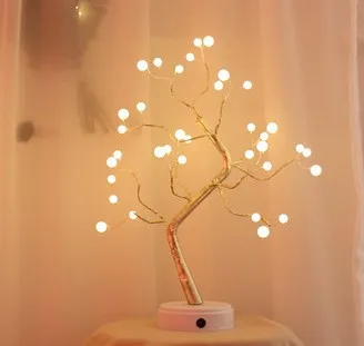 Новое поступление Рождественская елка свет медная проволока настольные лампы Ночник для дома в помещении спальня панель для свадьбы украшения - Цвет: pearl styles