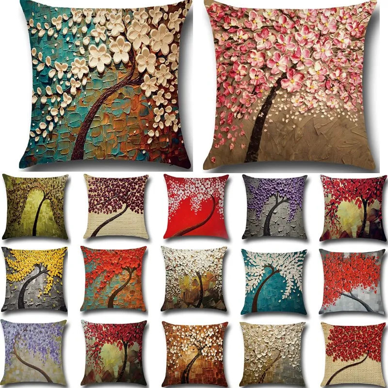 

Colorful Pink Tree Cotton Linen Cushion Cover Throw Pillow Seat Car Home Sofa Decorative Pillowcase funda cojin Pillowcover40211