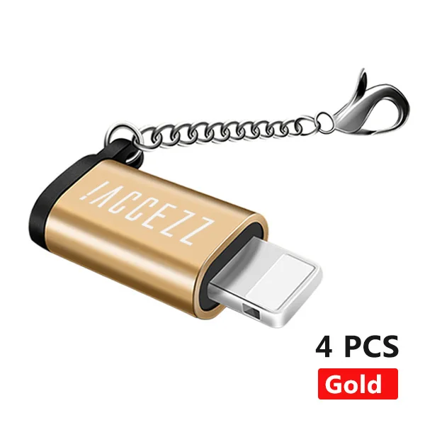 ACCEZZ Micro USB для освещения 8 Pin разъем адаптера 3 шт. 4 шт. для iphone X 7 8 Plus OTG синхронизация зарядное устройство конвертер с брелоком - Цвет: 4PC Gold