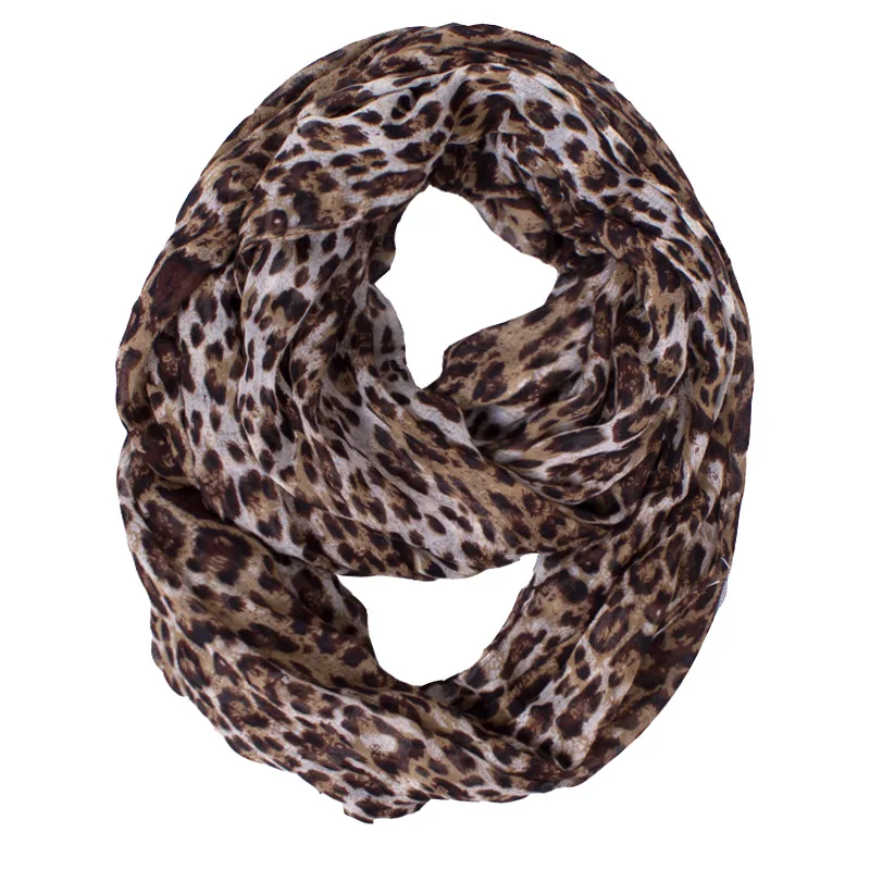 Новые модные женские супер мягкие легкие кофейные леопардовые животные печати полиэстер бесконечность шарф женские шарфы 180*80 см