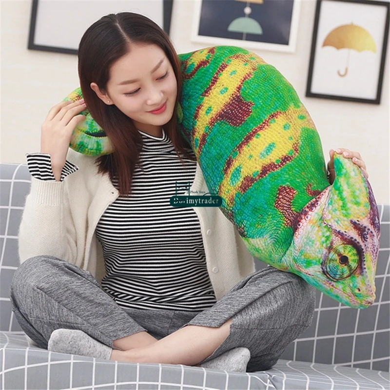 Dorimytrader 1pc Simulation Animal Chameleon Plush Toys Cartoon Stuffed Lizard Animals Pillow Doll Cute Birthday Gift for Kids 70cm 100cm DY61898(1)
